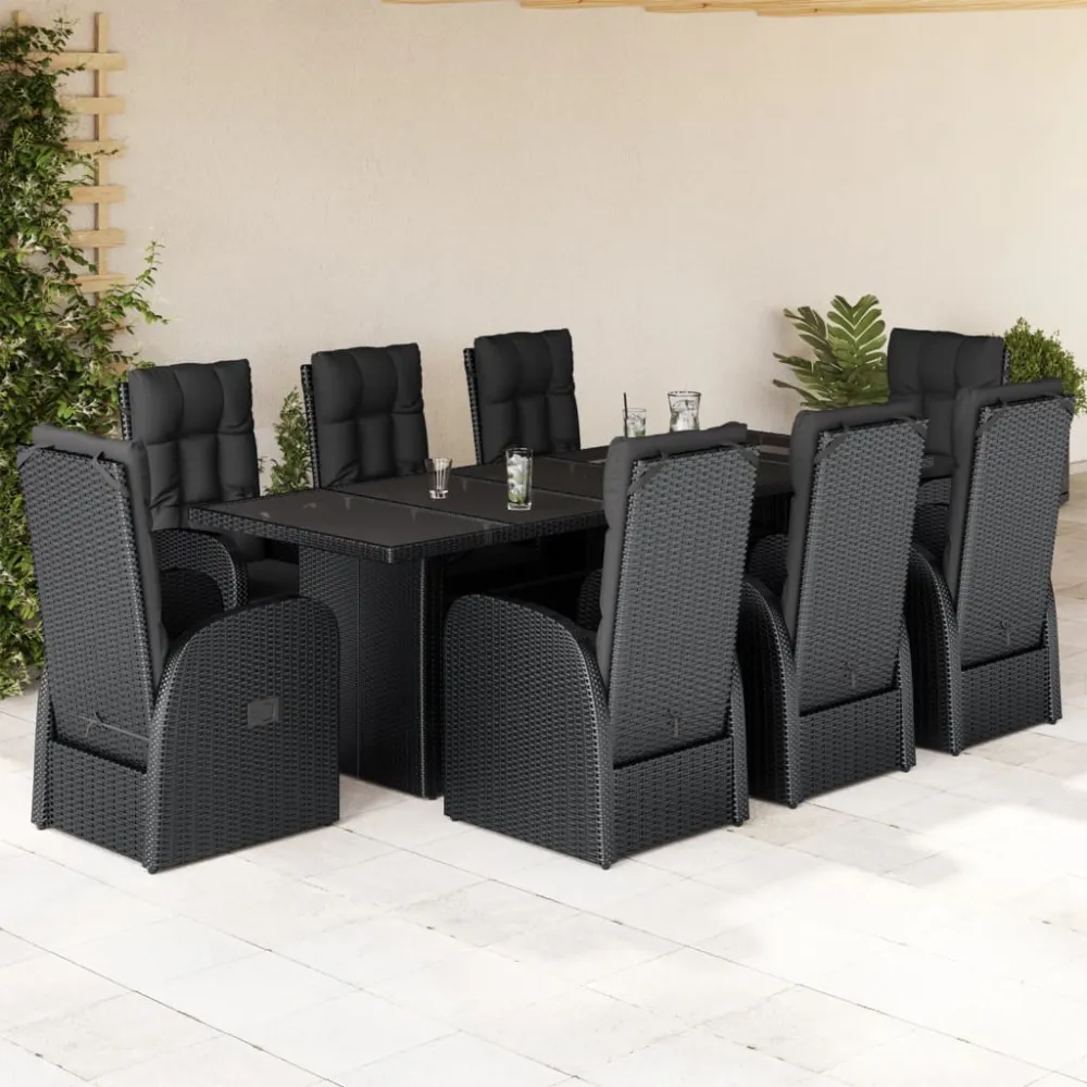 9-delige Tuinset poly rattan zwart vidaXL