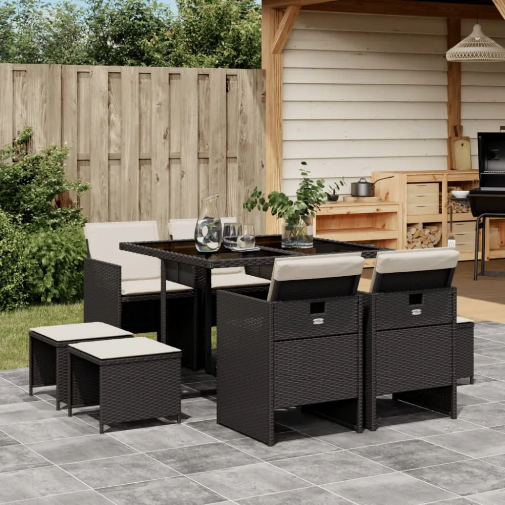9-delige Tuinset poly rattan zwart vidaXL