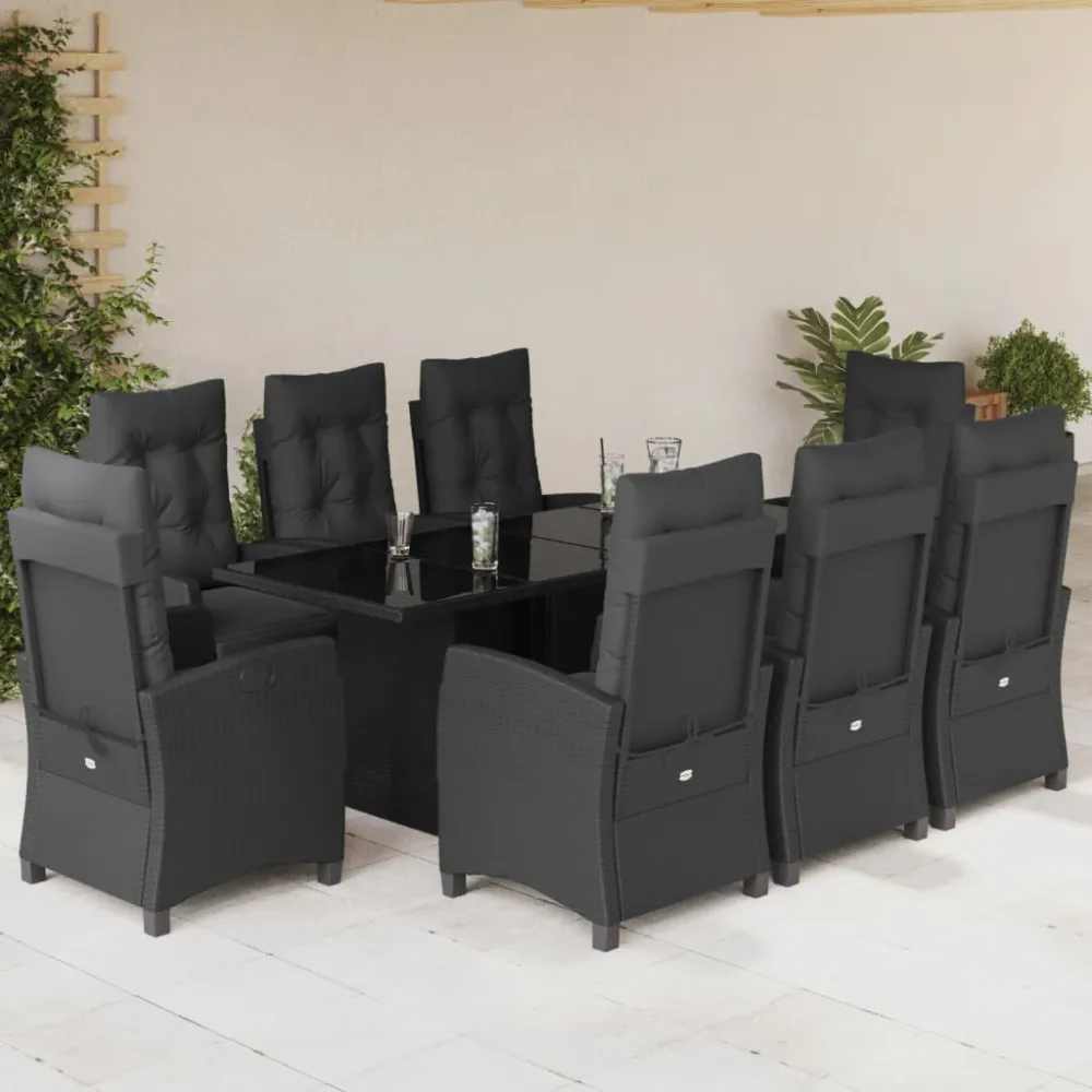9-delige Tuinset poly rattan zwart vidaXL