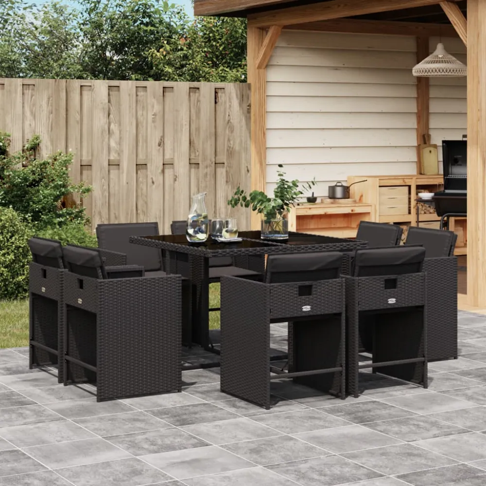 9-delige Tuinset poly rattan zwart vidaXL