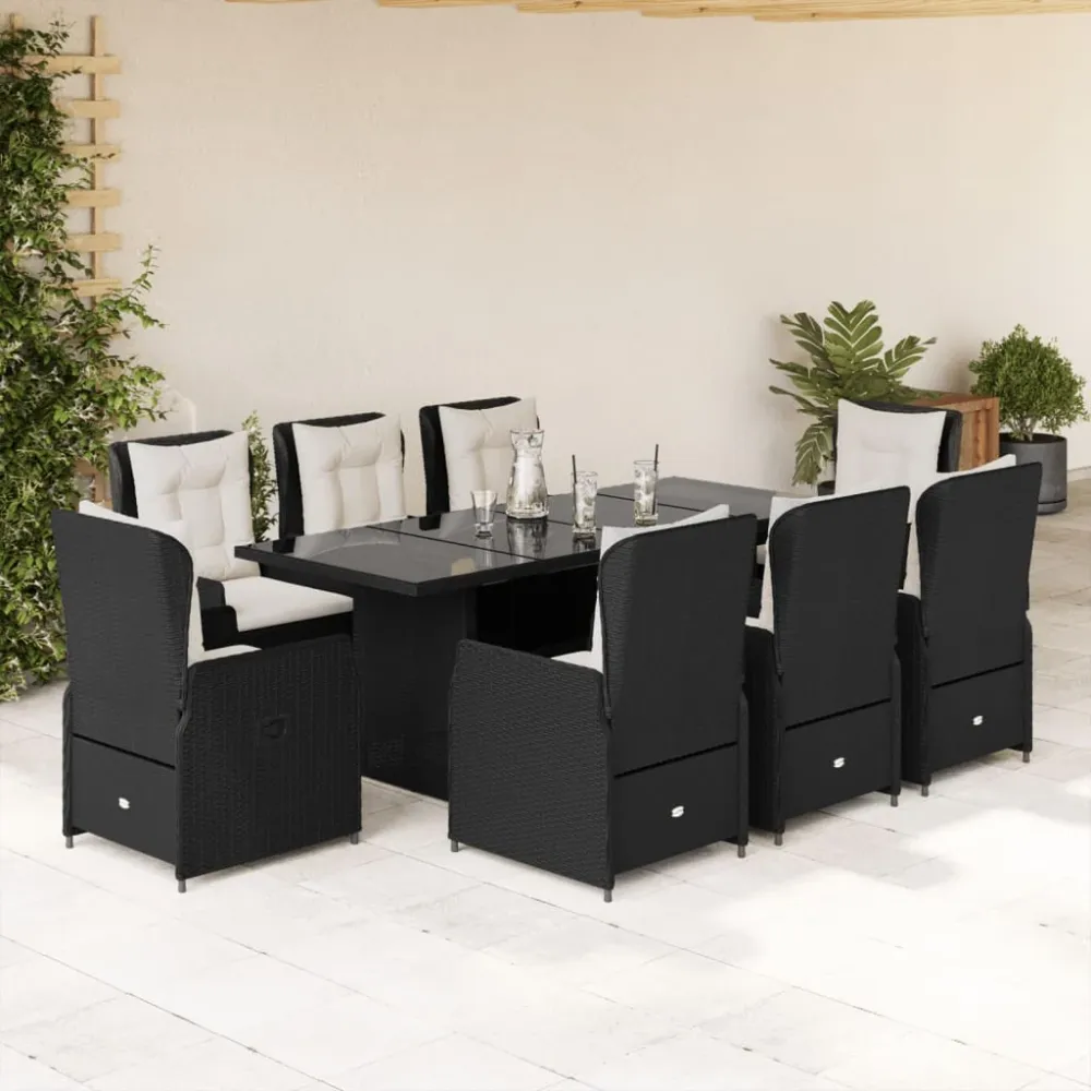 9-delige Tuinset poly rattan zwart vidaXL