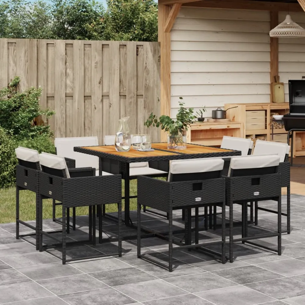9-delige Tuinset poly rattan zwart vidaXL