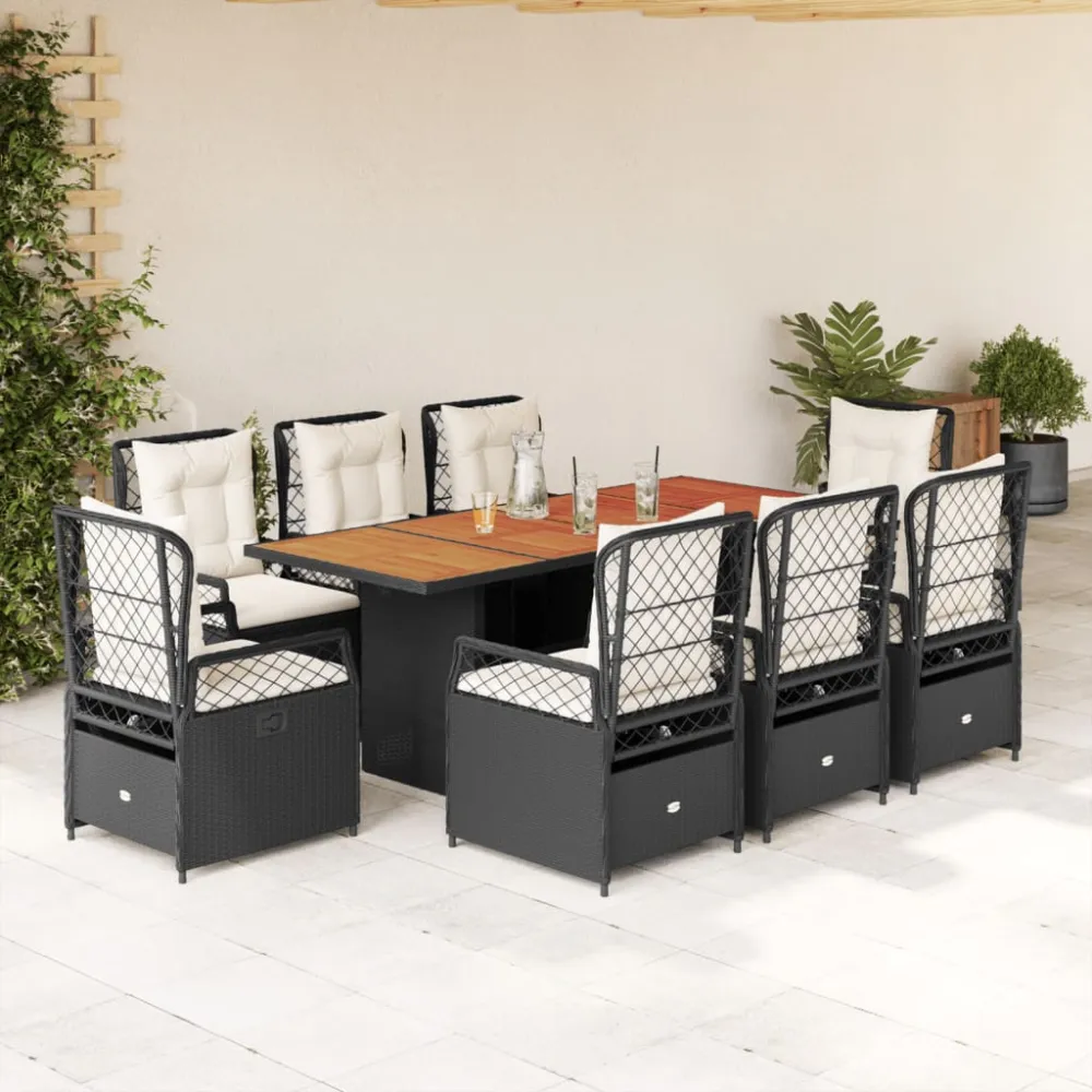 9-delige Tuinset poly rattan zwart vidaXL