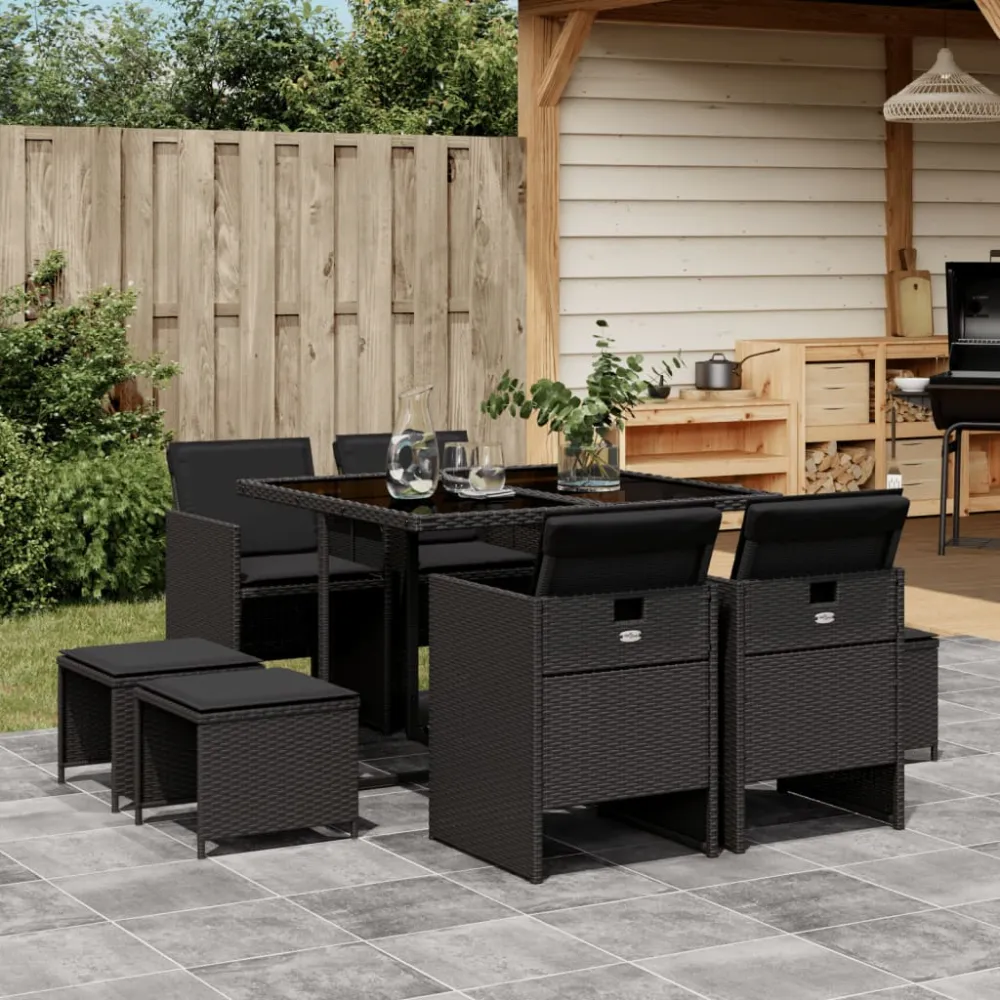 9-delige Tuinset poly rattan zwart vidaXL