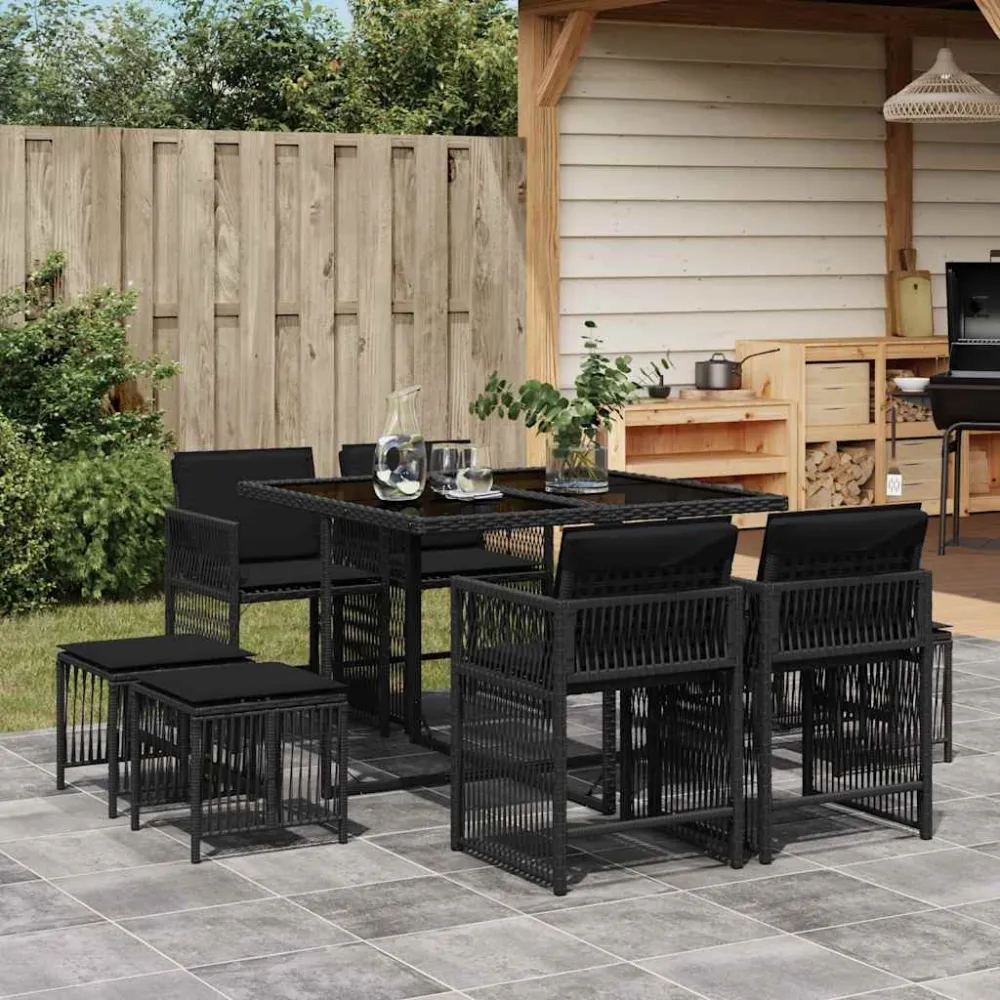 9-delige Tuinset poly rattan zwart vidaXL