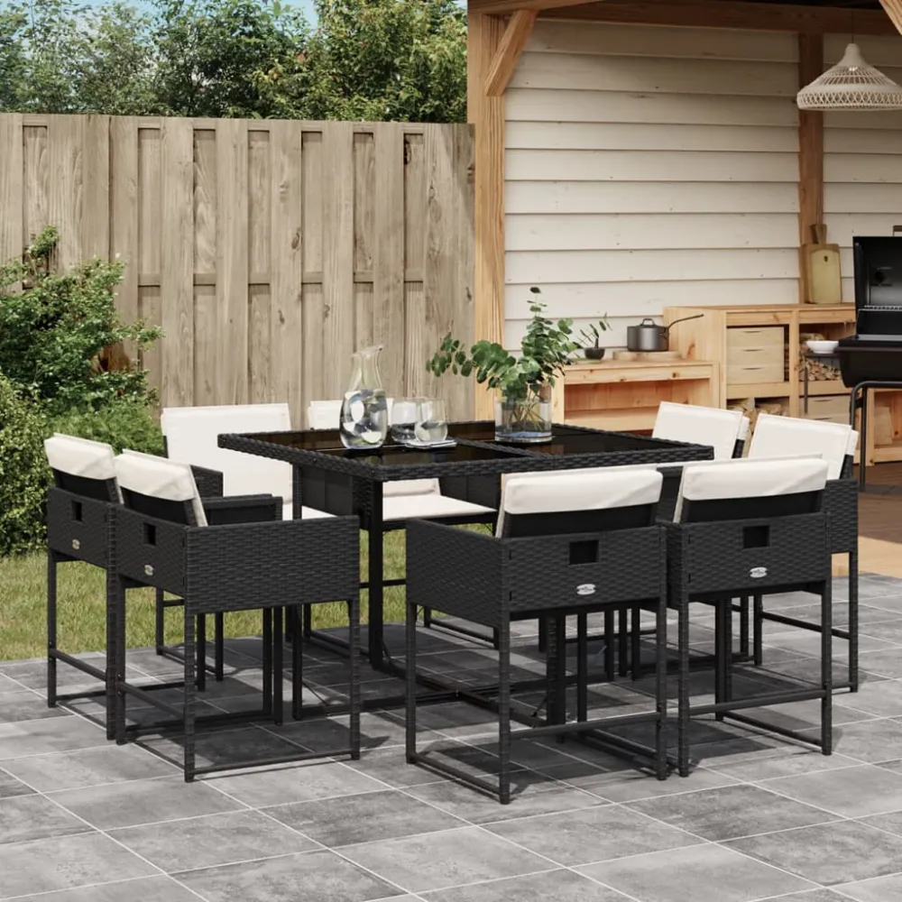 9-delige Tuinset poly rattan zwart vidaXL
