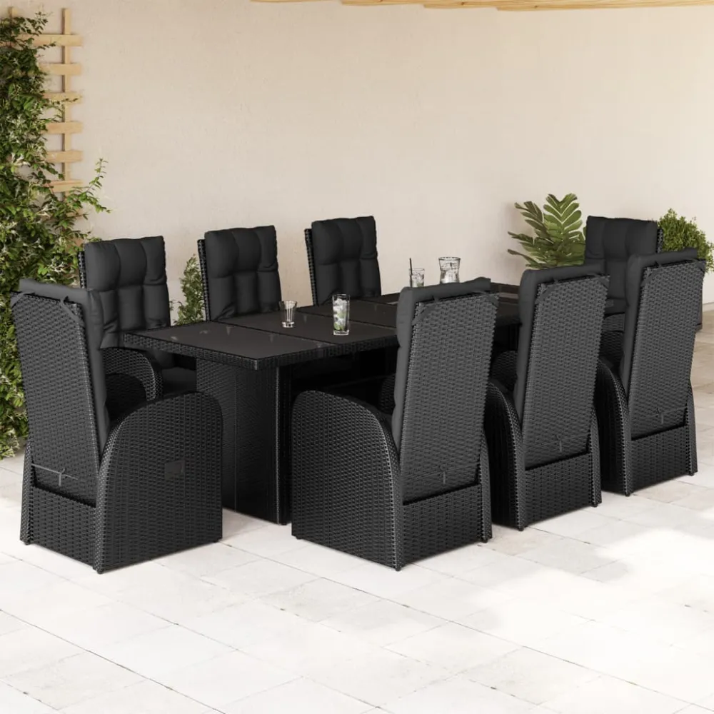 9-delige Tuinset poly rattan zwart vidaXL