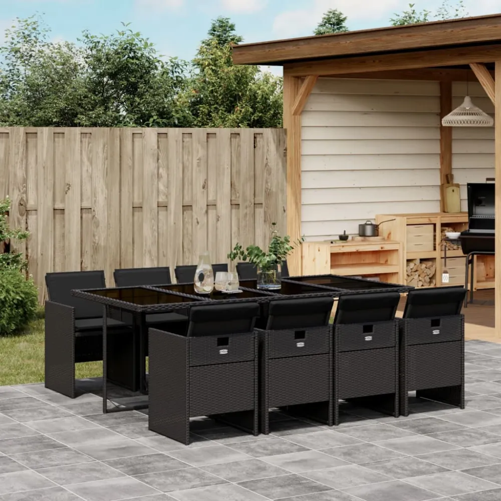 9-delige Tuinset poly rattan zwart vidaXL