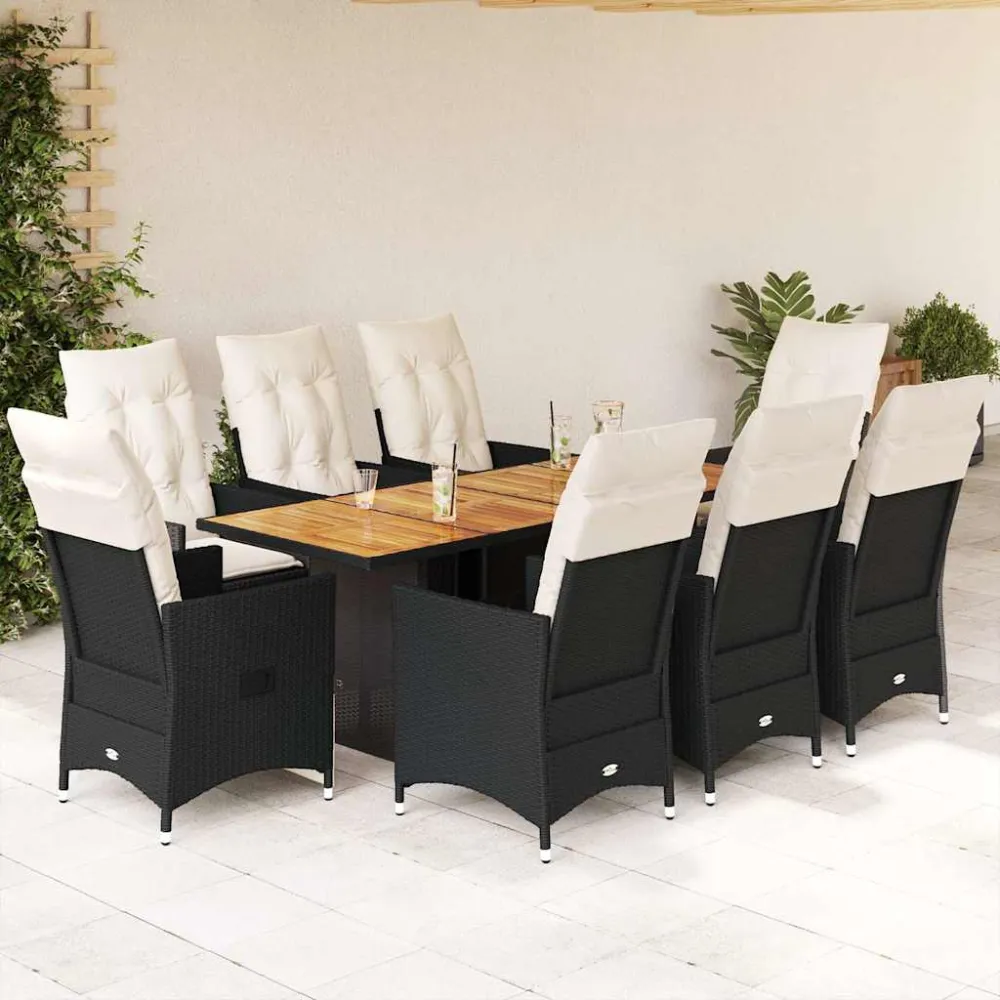 9-delige Tuinset poly rattan zwart vidaXL