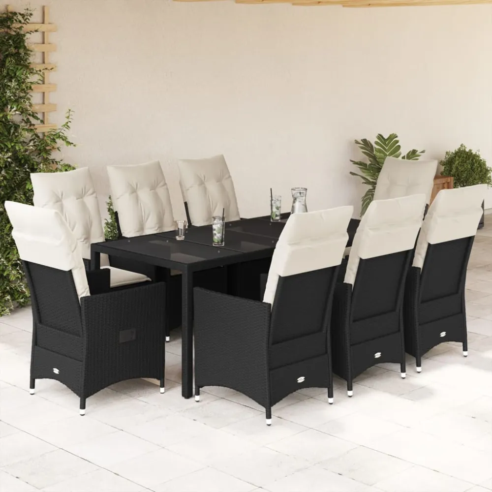 9-delige Tuinset poly rattan zwart vidaXL