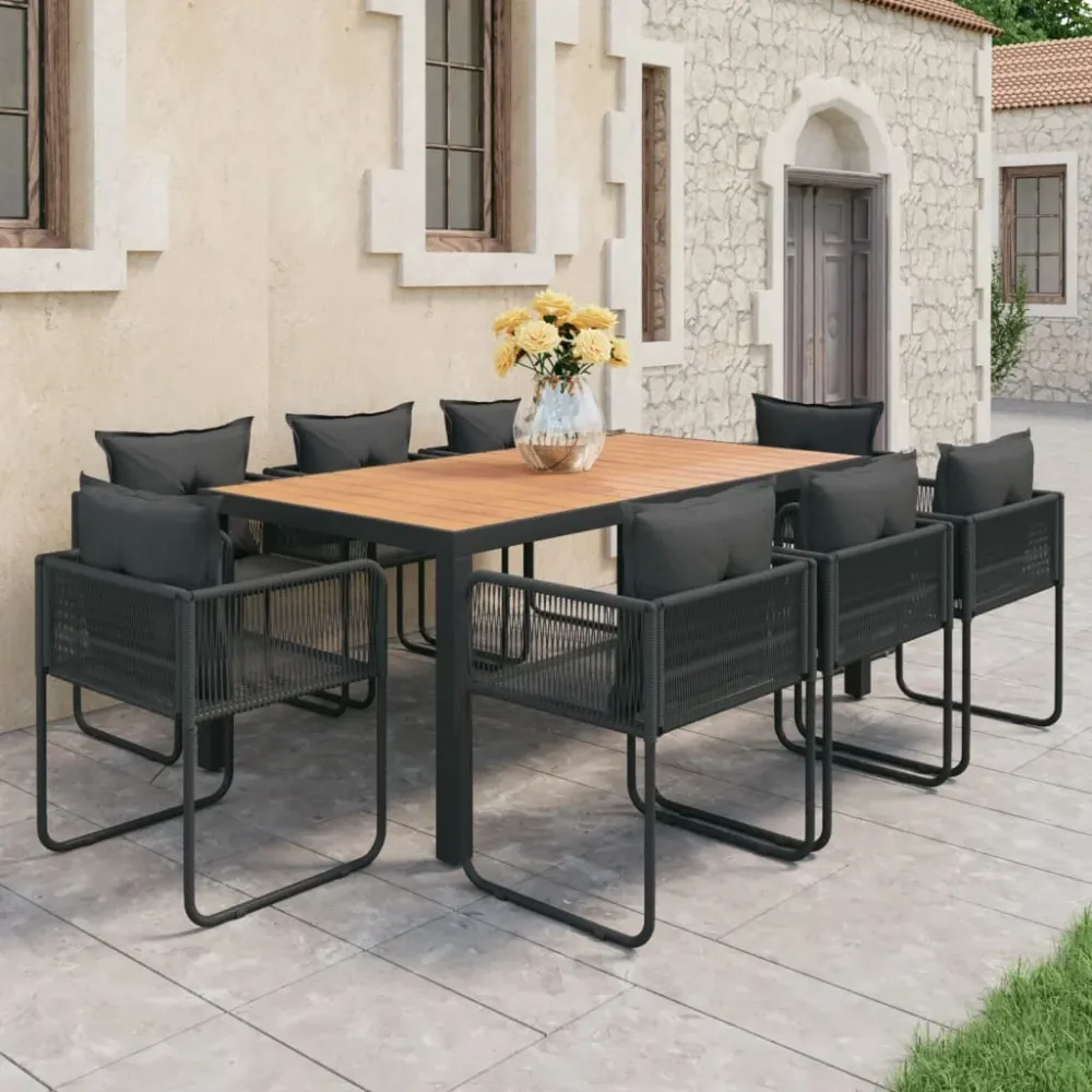 9-delige Tuinset PVC-rattan zwart en bruin vidaXL