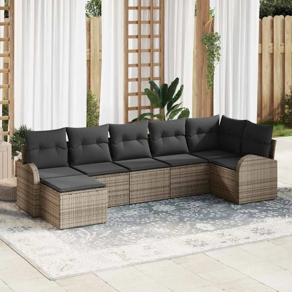 Bankstel met kussen met opslag 7 pcs Grijs poly rattan vidaXL