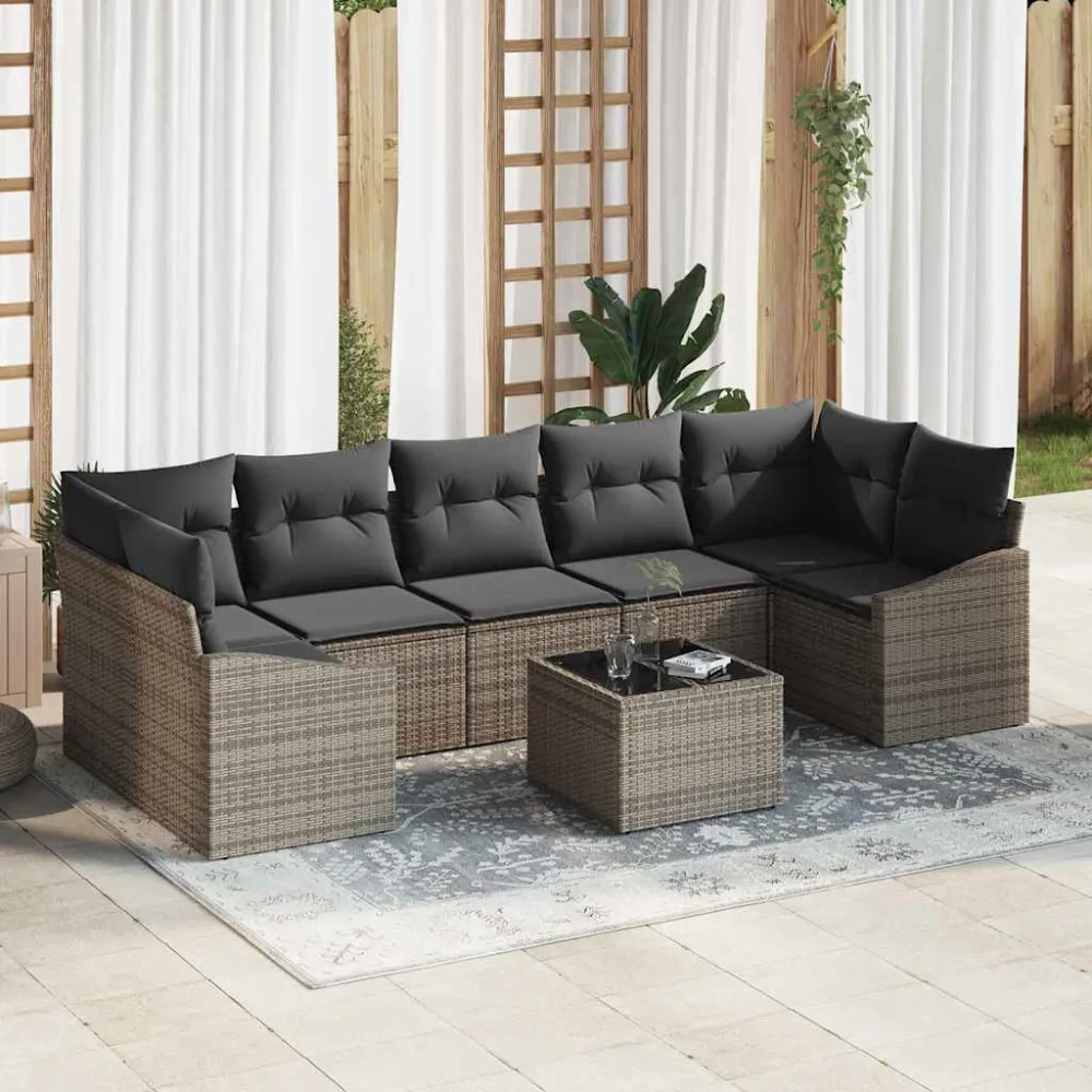Bankstel met kussen met opslag 8 pcs Grijs poly rattan vidaXL