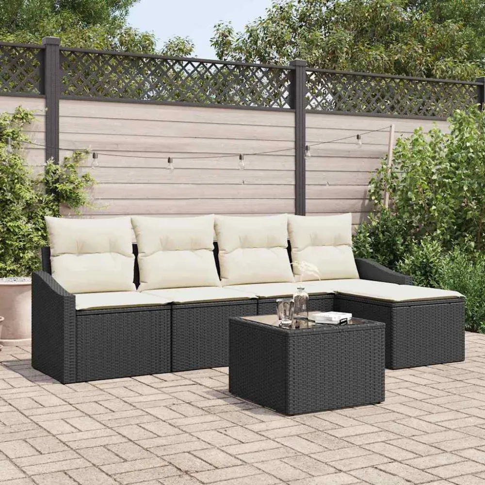 Bankstel met kussen met opslag 5 pcs Bruin en Crème poly rattan vidaXL