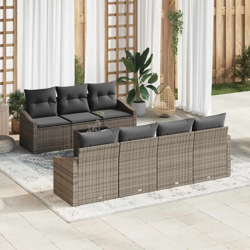 Bankstel met kussen met opslag 8 pcs Grijs poly rattan vidaXL