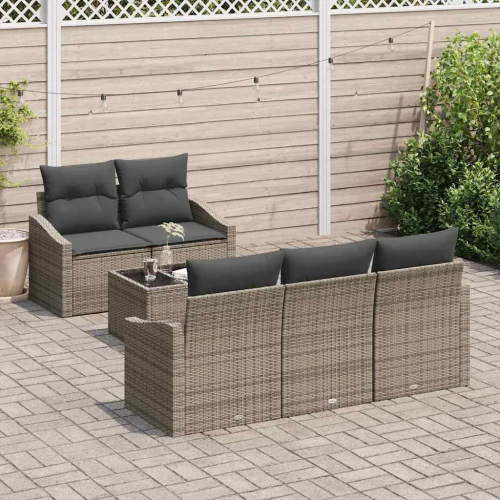 Bankstel met kussen met opslag 6 pcs Grijs poly rattan vidaXL