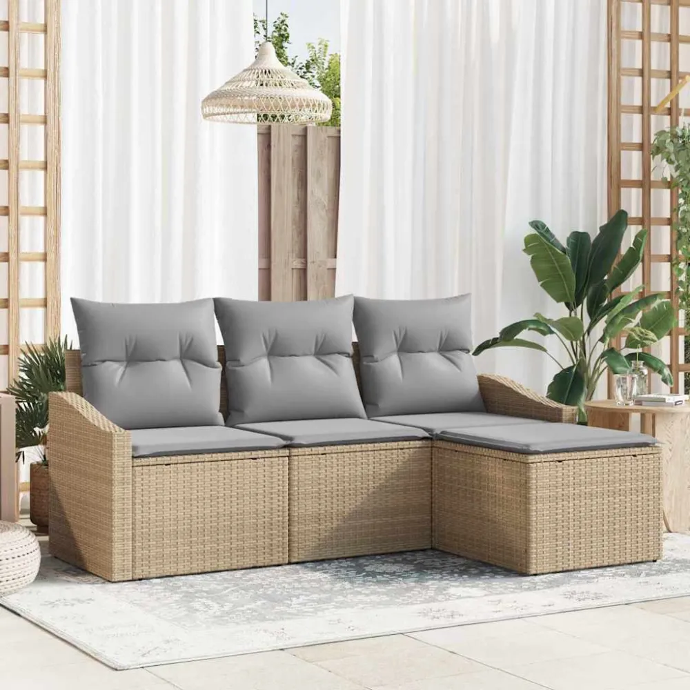 Bankstel met kussen 4 pcs Beige en Licht Grijs poly rattan vidaXL