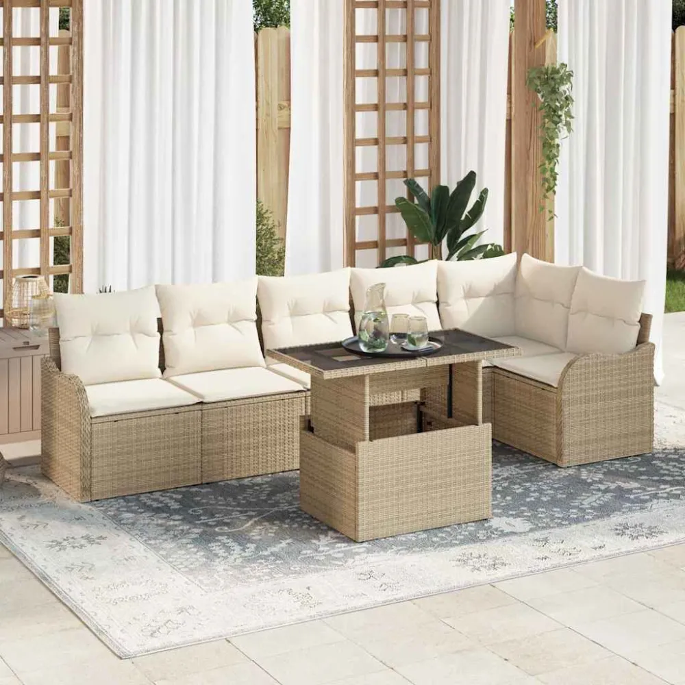 Bankstel met kussen 7 pcs Beige Poly riet vidaXL