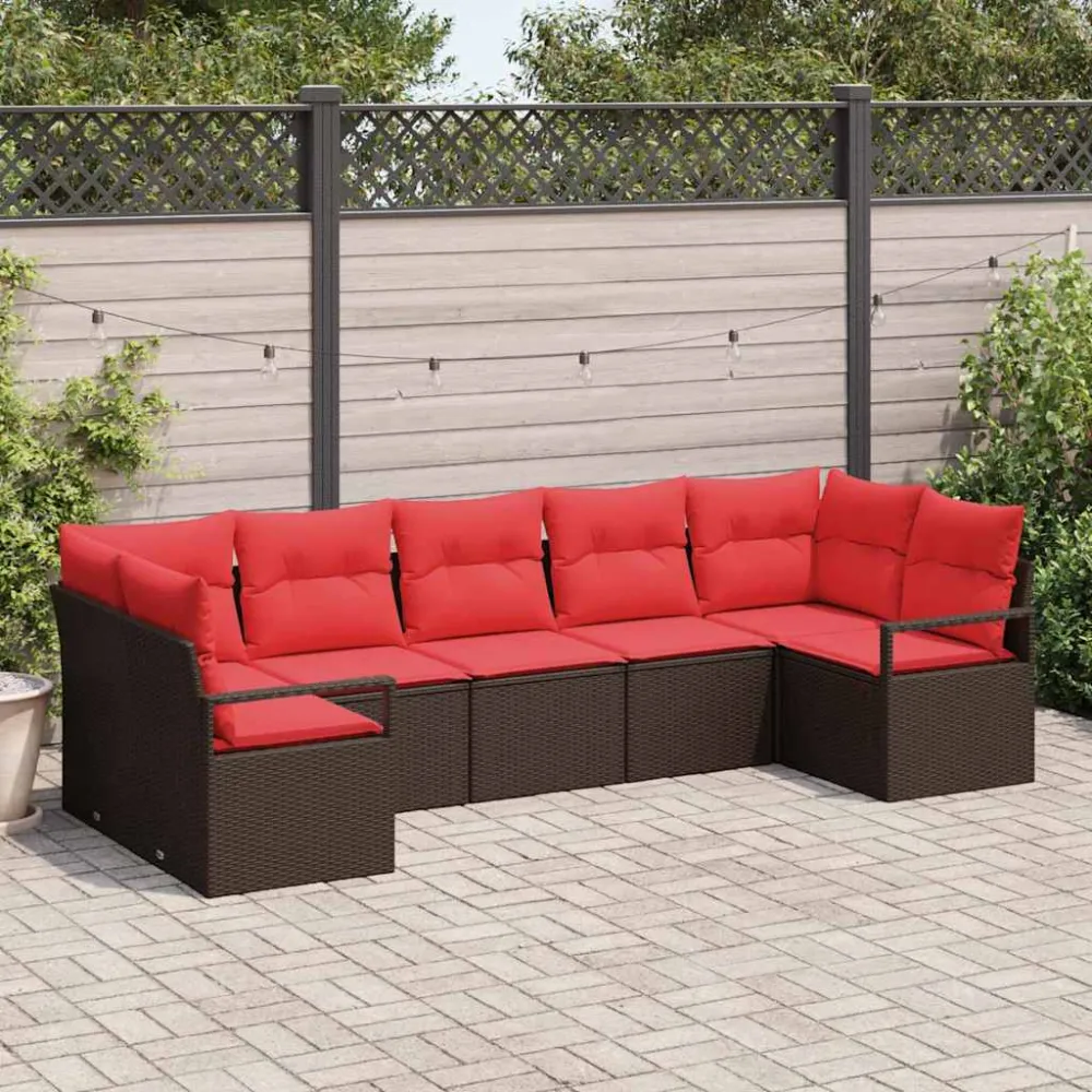 Bankstel met kussen 7 pcs Bruin poly rattan vidaXL