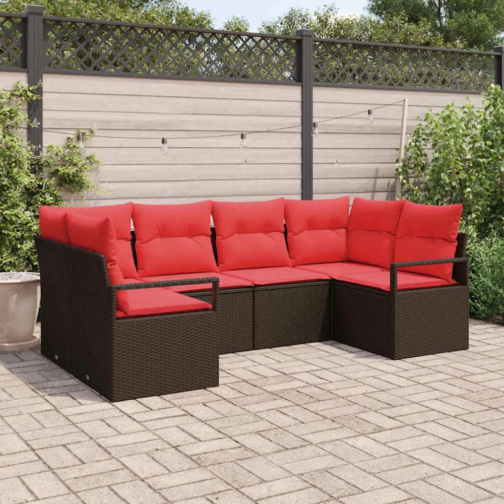 Bankstel met kussen 6 pcs Bruin Poly Rattan vidaXL