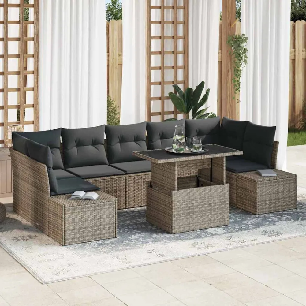 Bankstel met kussen 8 pcs Grijs poly rattan vidaXL