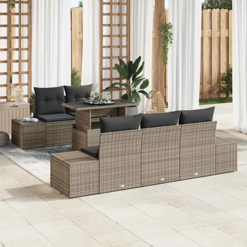 Bankstel met kussen 6 pcs Grijs poly rattan vidaXL