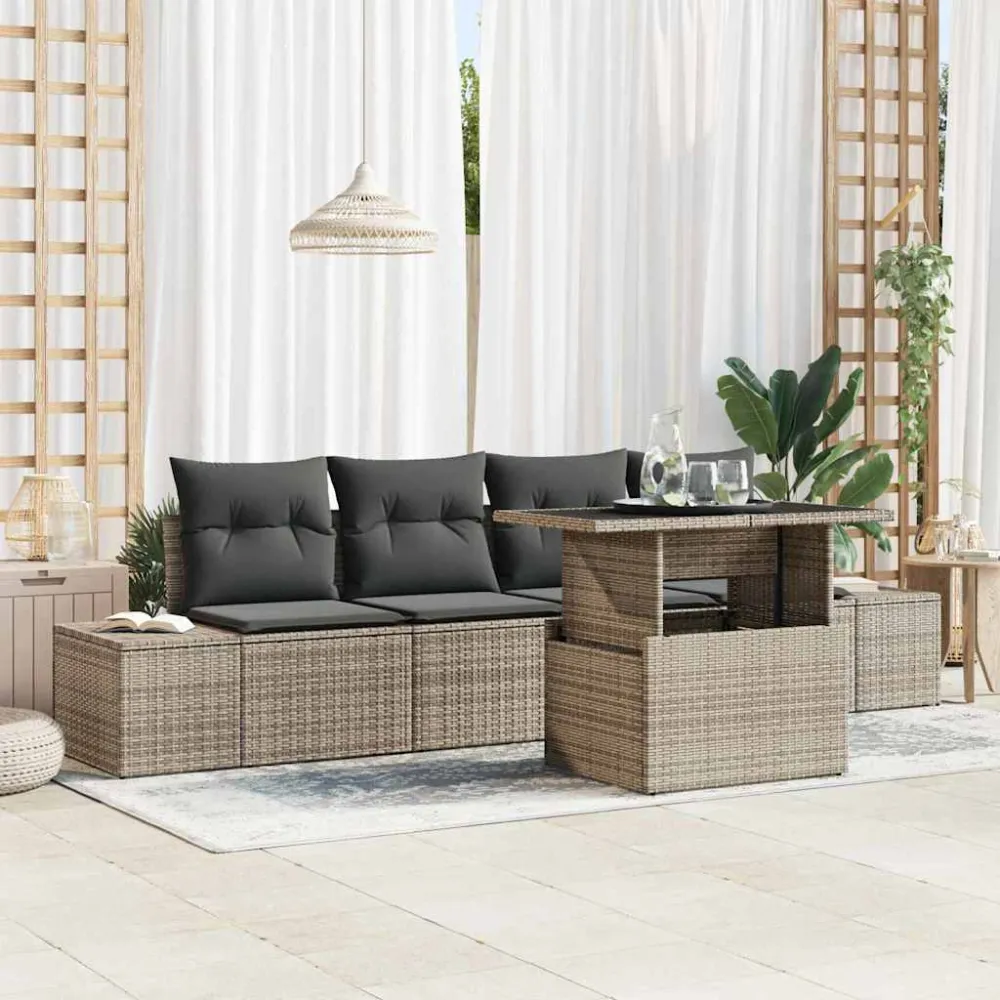 Bankstel met kussen 5 pcs Grijs poly rattan vidaXL