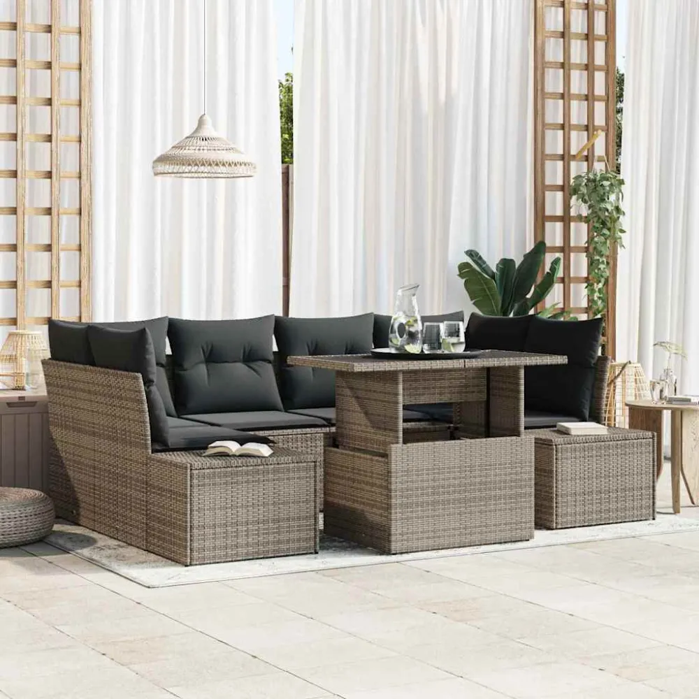 Bankstel met kussen 7 pcs Grijs poly rattan vidaXL