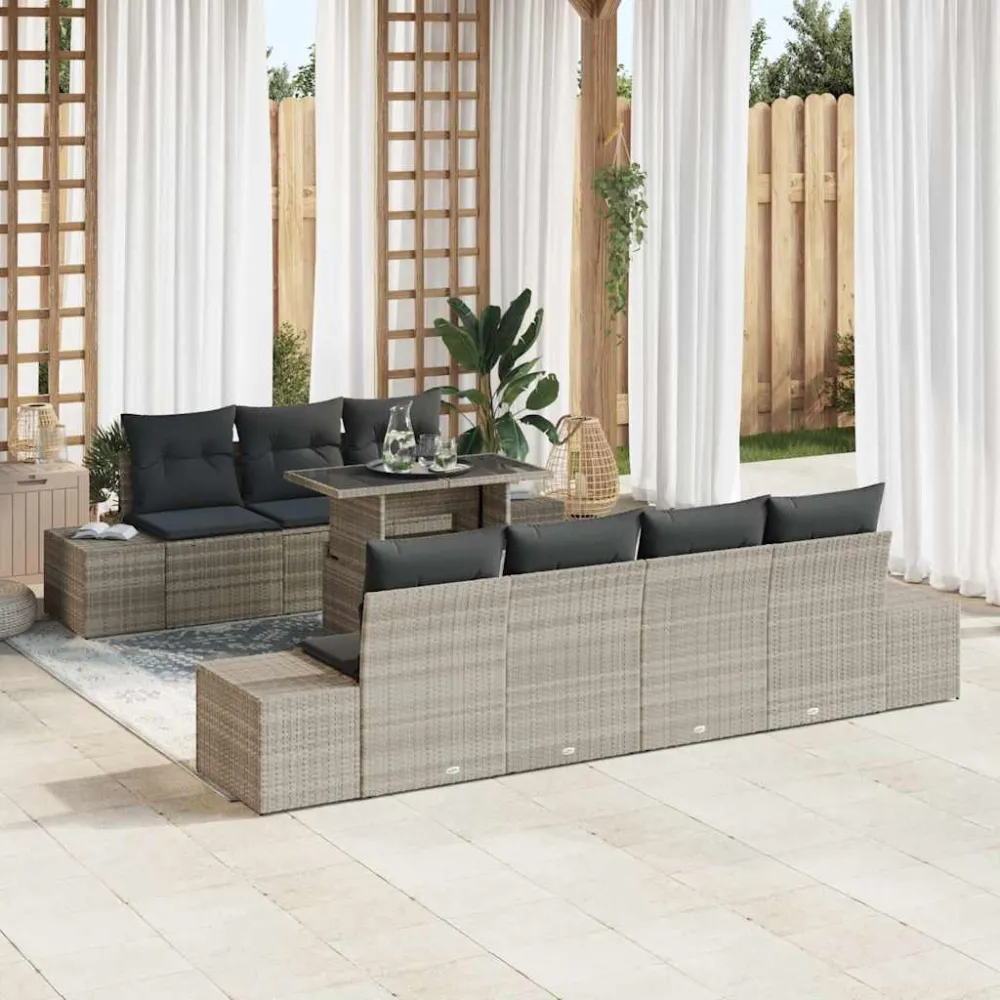 Bankstel met kussen 8 pcs Lichtgrijs poly rattan vidaXL