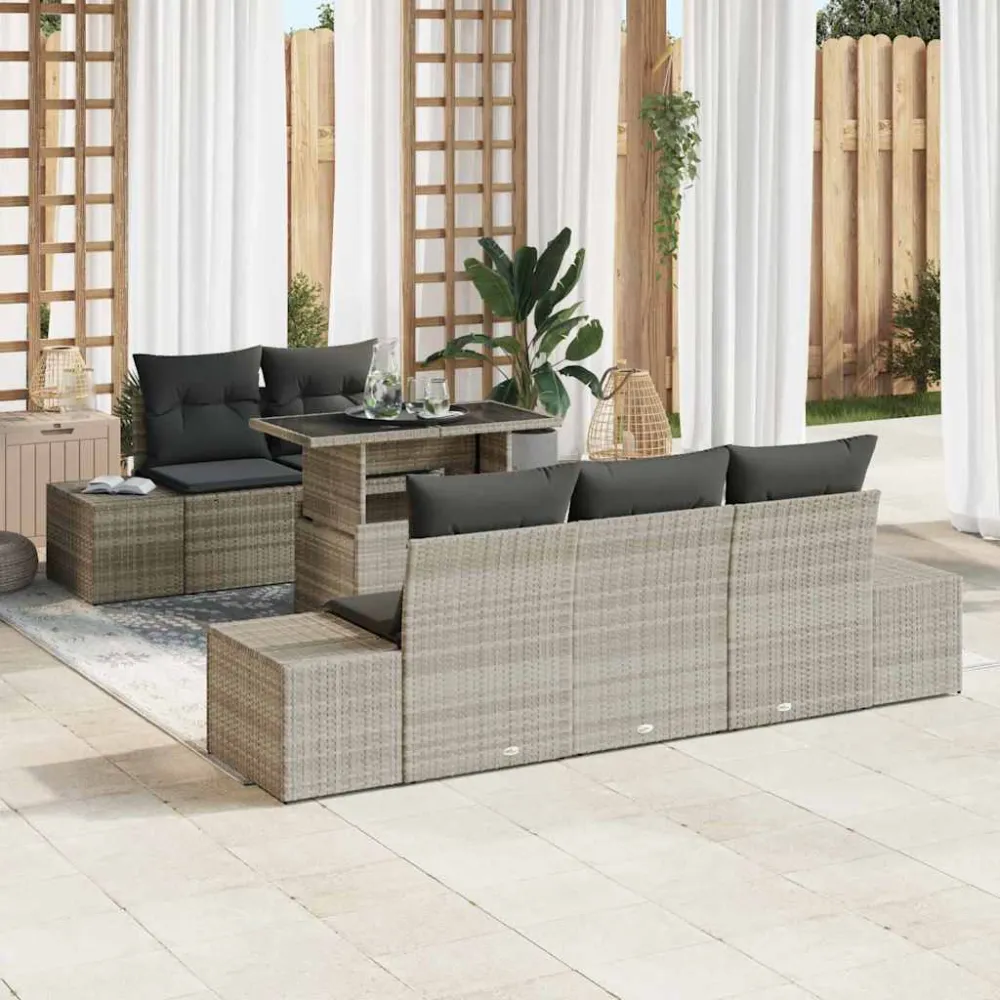 Bankstel met kussen 6 pcs Lichtgrijs poly rattan vidaXL