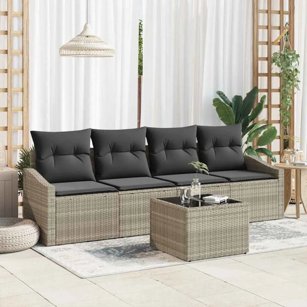 Bankstel 5 pcs Licht Grijs en Donker Grijs poly rattan vidaXL
