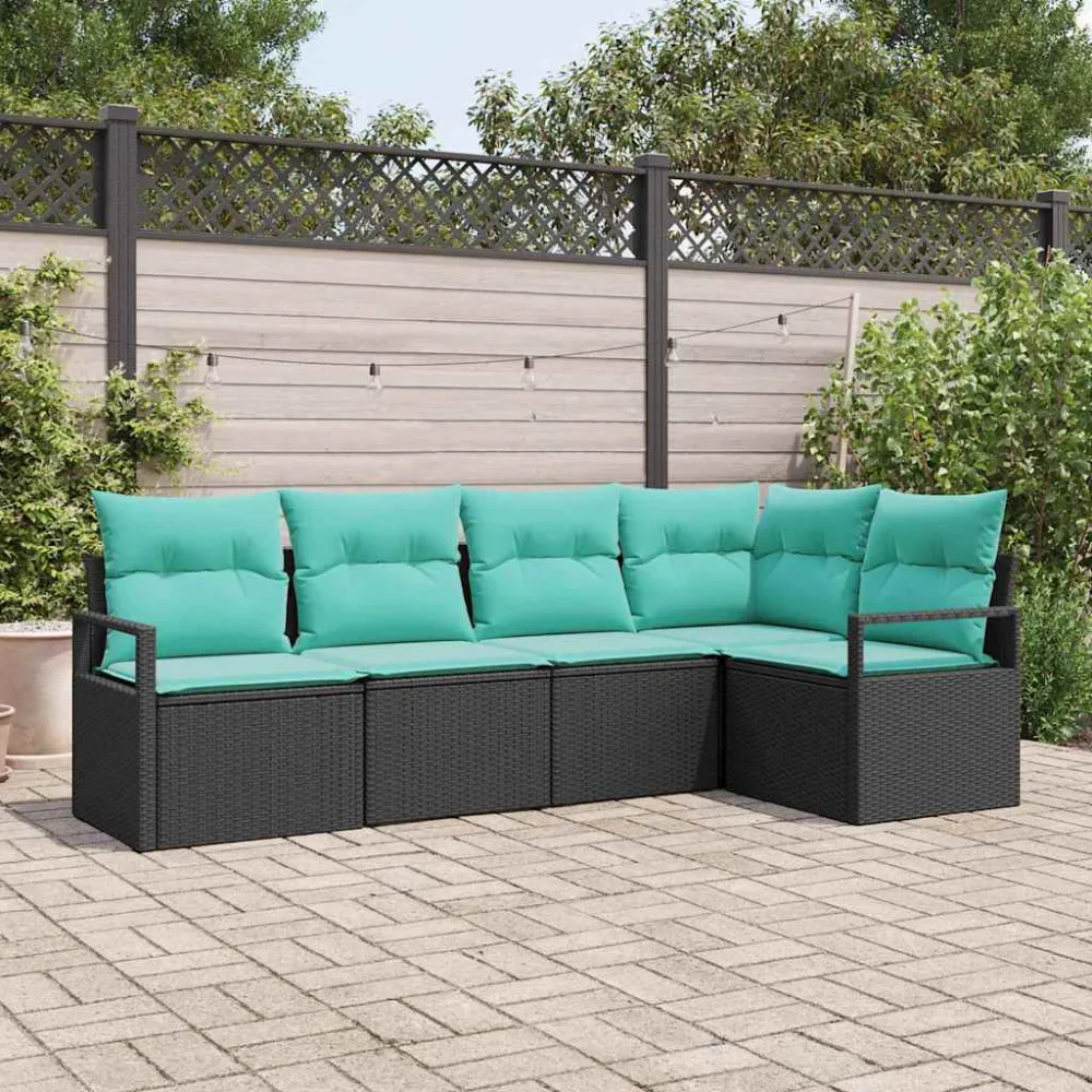 Bankstel 5 pcs Zwart poly rattan vidaXL