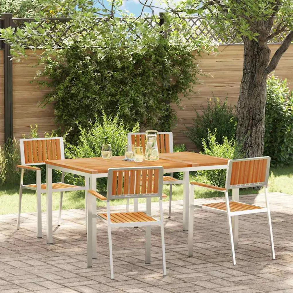 Buiten eettafelset 5 pcs Bruin Massief Teakhout vidaXL