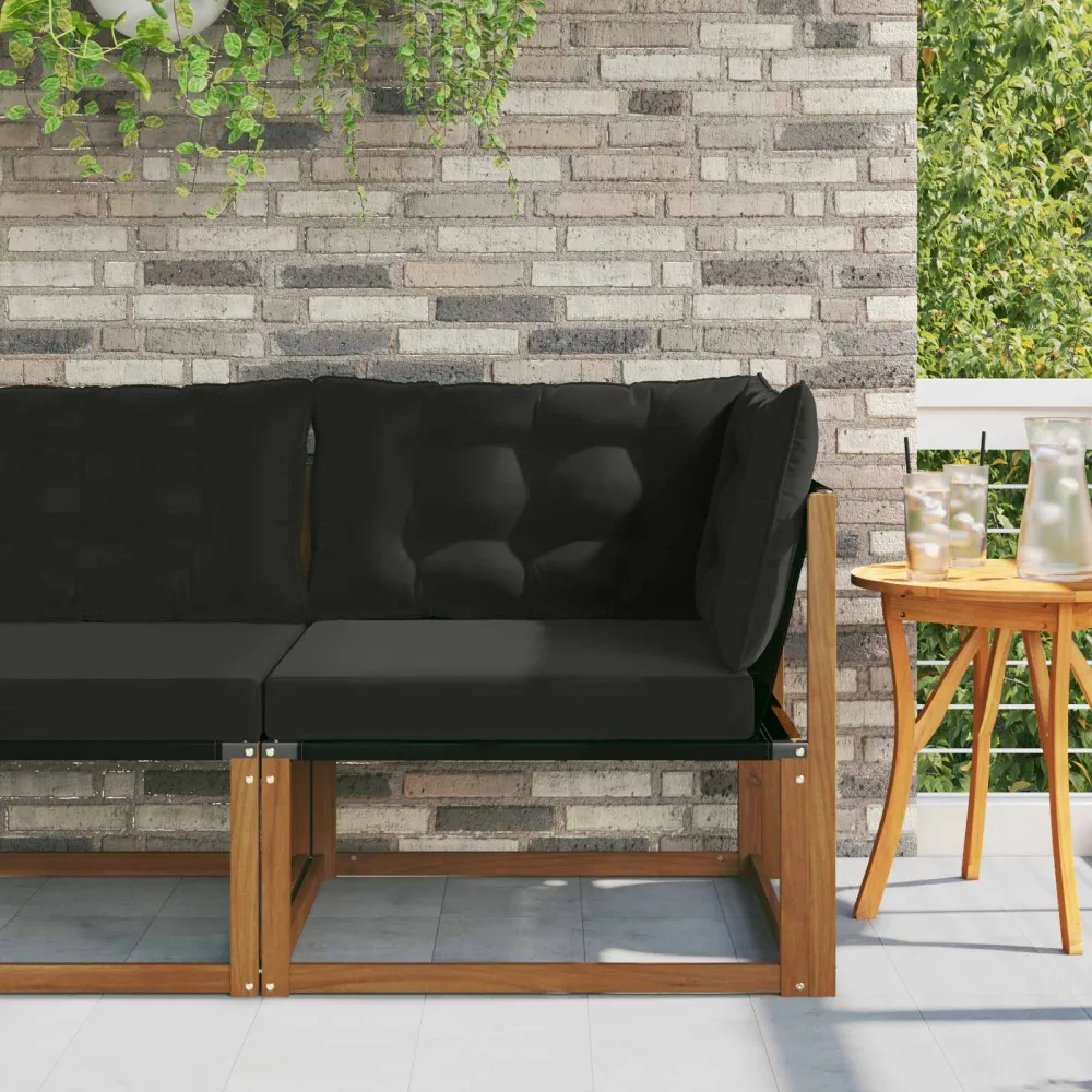 Buiten Hoek Sofa Massief Acaciahout en Textilene Naturel vidaXL