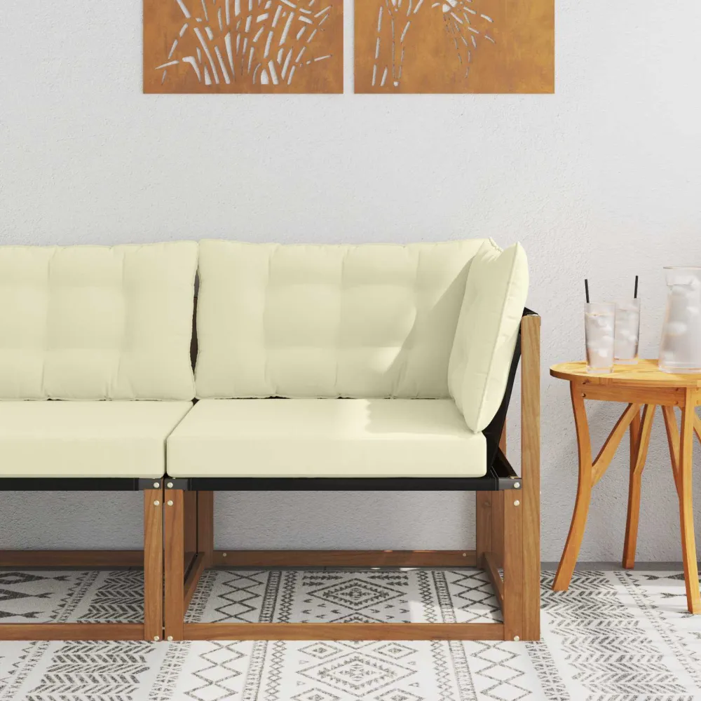 Buiten Hoek Sofa Massief Acaciahout en Textilene Naturel vidaXL