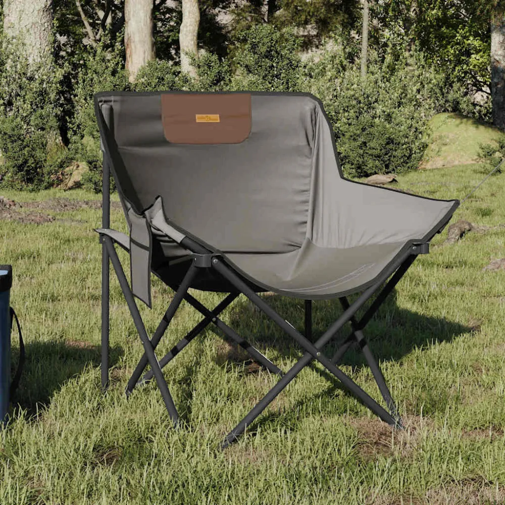 Campingstoelen 2 st met vakje inklapbaar grijs vidaXL