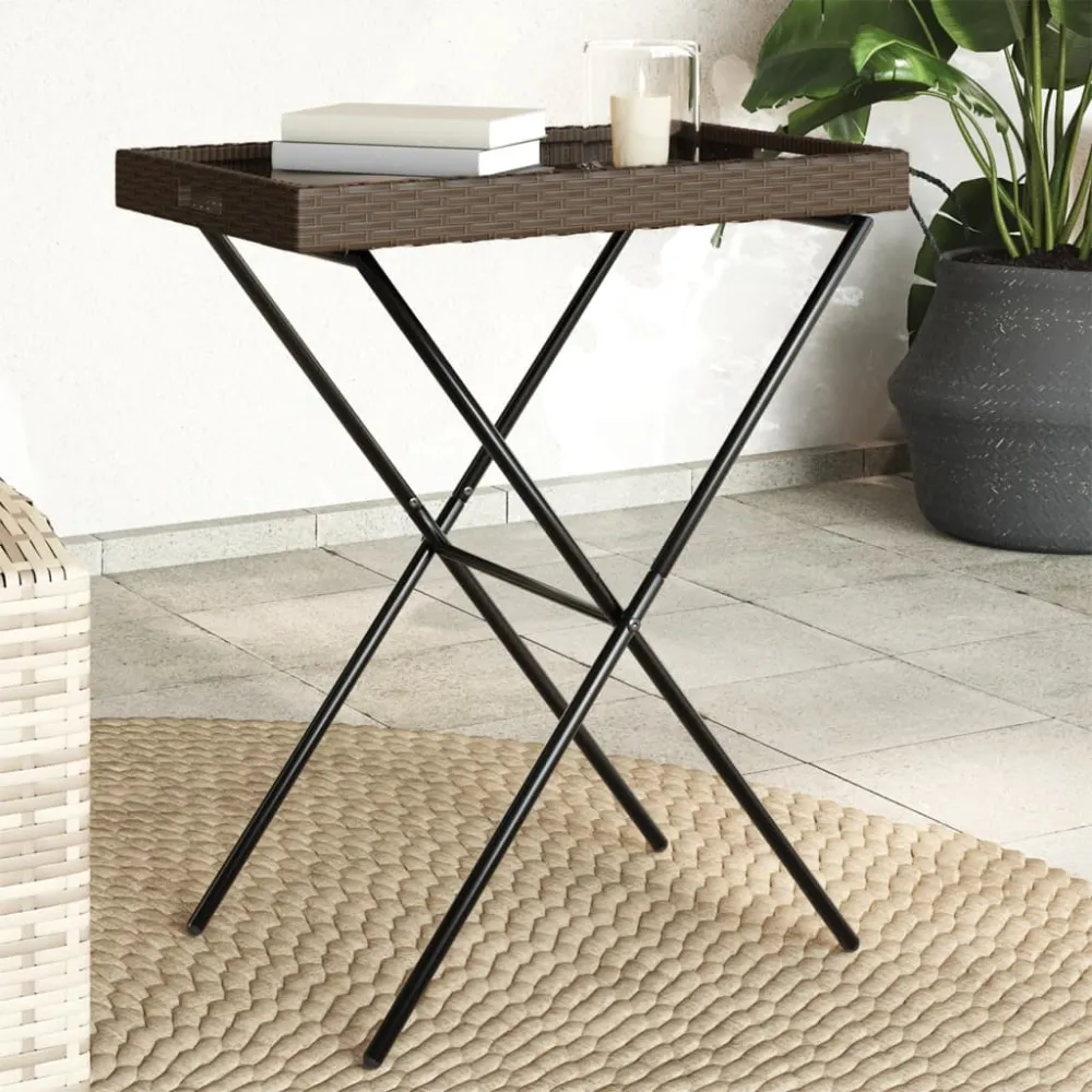 Dienbladtafel inklapbaar 65x40x75 cm poly rattan bruin vidaXL