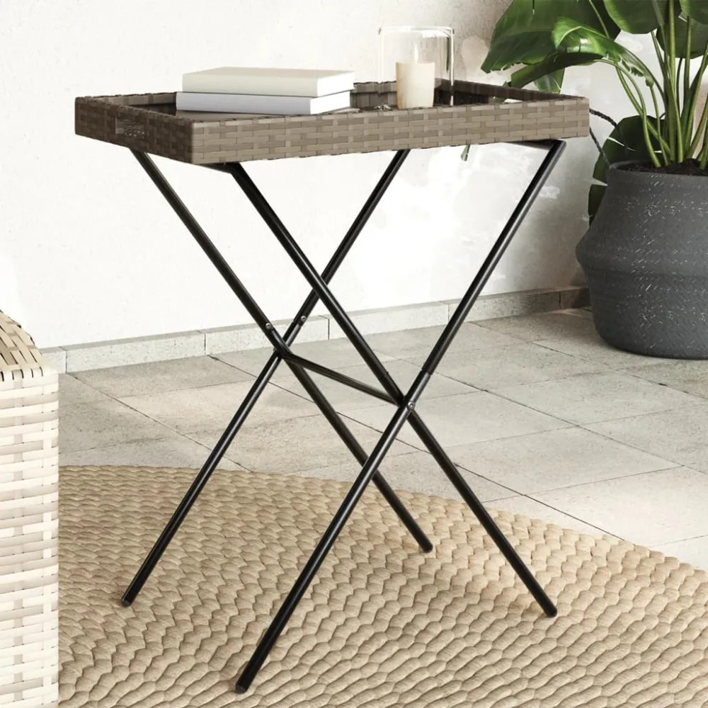 Dienbladtafel inklapbaar 65x40x75 cm poly rattan grijs vidaXL