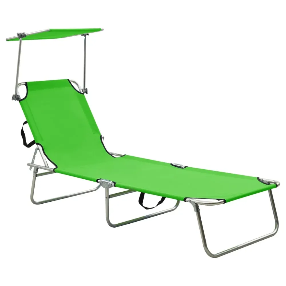 Ligbed inklapbaar met luifel aluminium groen vidaXL