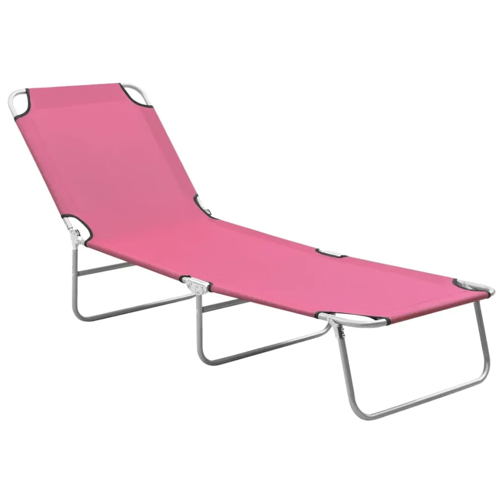 Ligbed inklapbaar staal en stof roze vidaXL