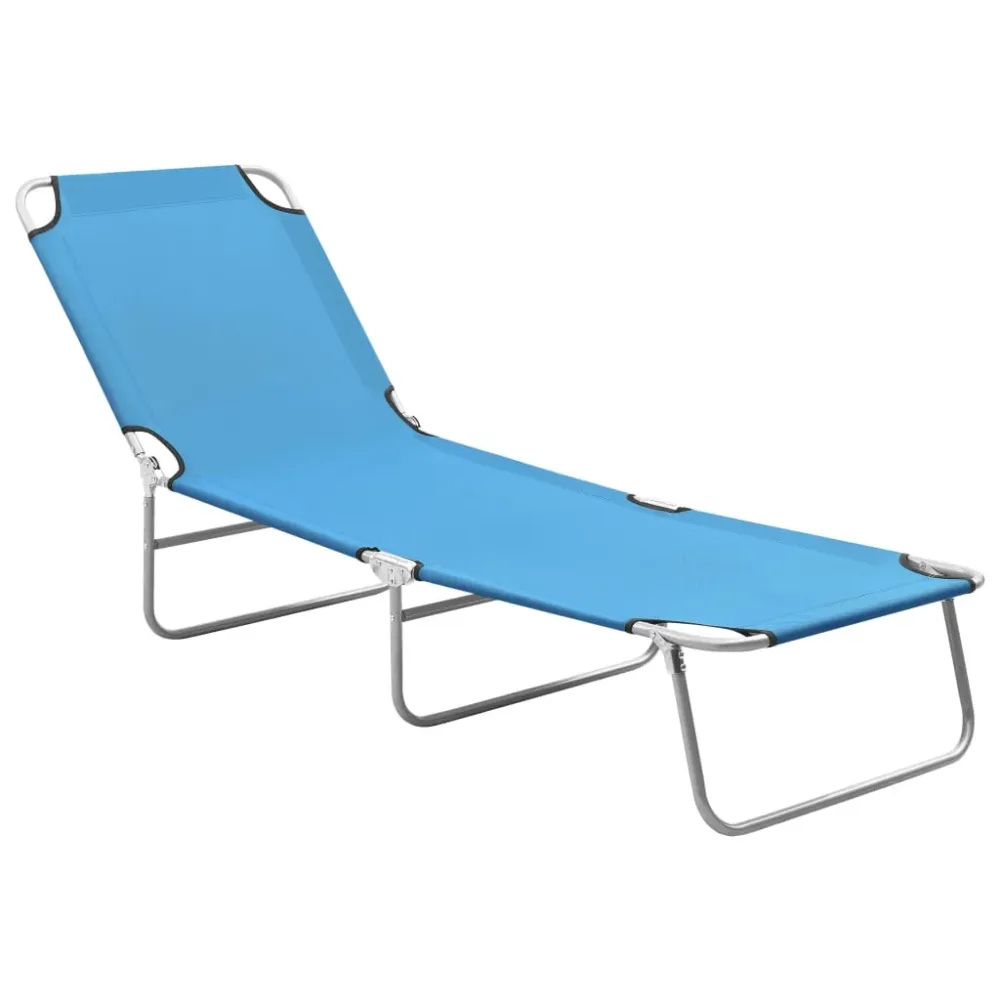 Ligbed inklapbaar staal en stof turquoiseblauw vidaXL