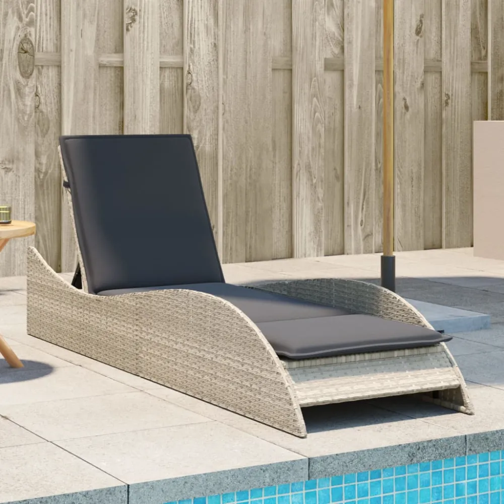 Ligbed met kussen 60x205x73 cm poly rattan lichtgrijs vidaXL