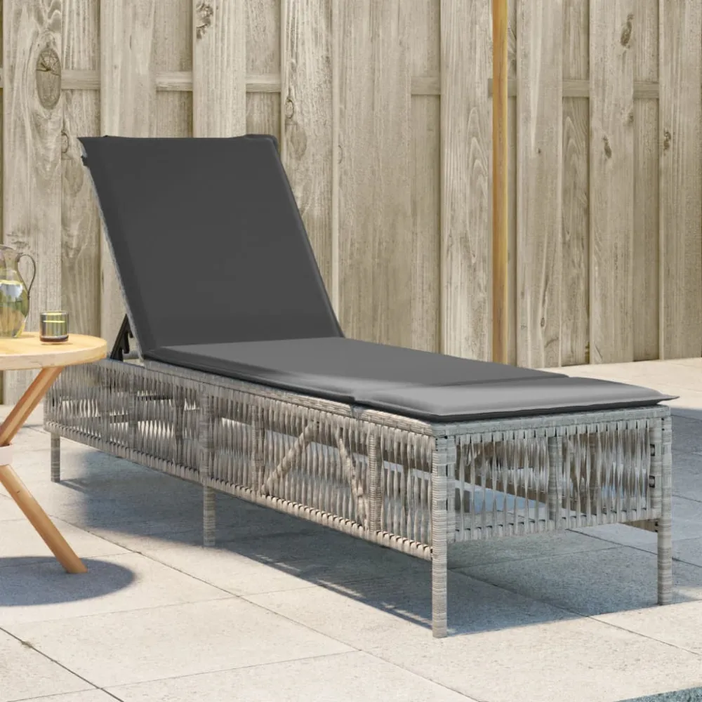 Ligbed met kussen poly rattan lichtgrijs vidaXL