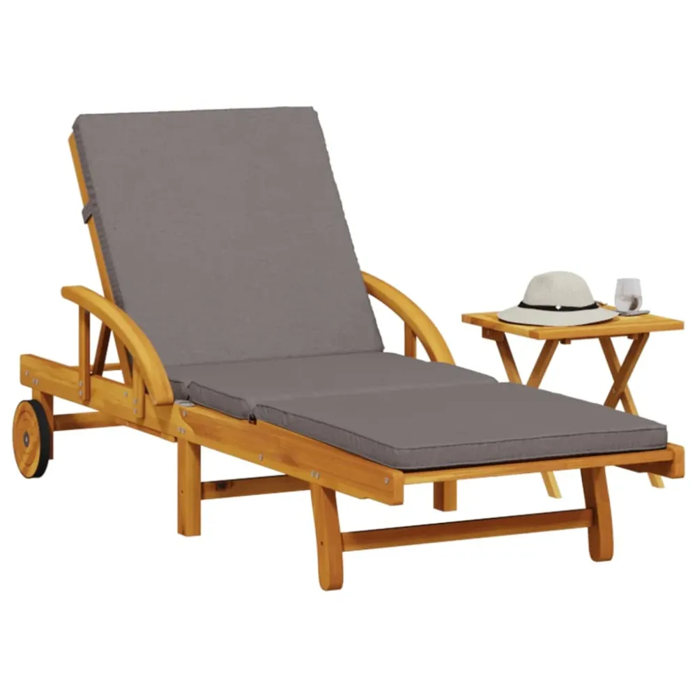 Ligbed met kussen en tafel massief acaciahout vidaXL