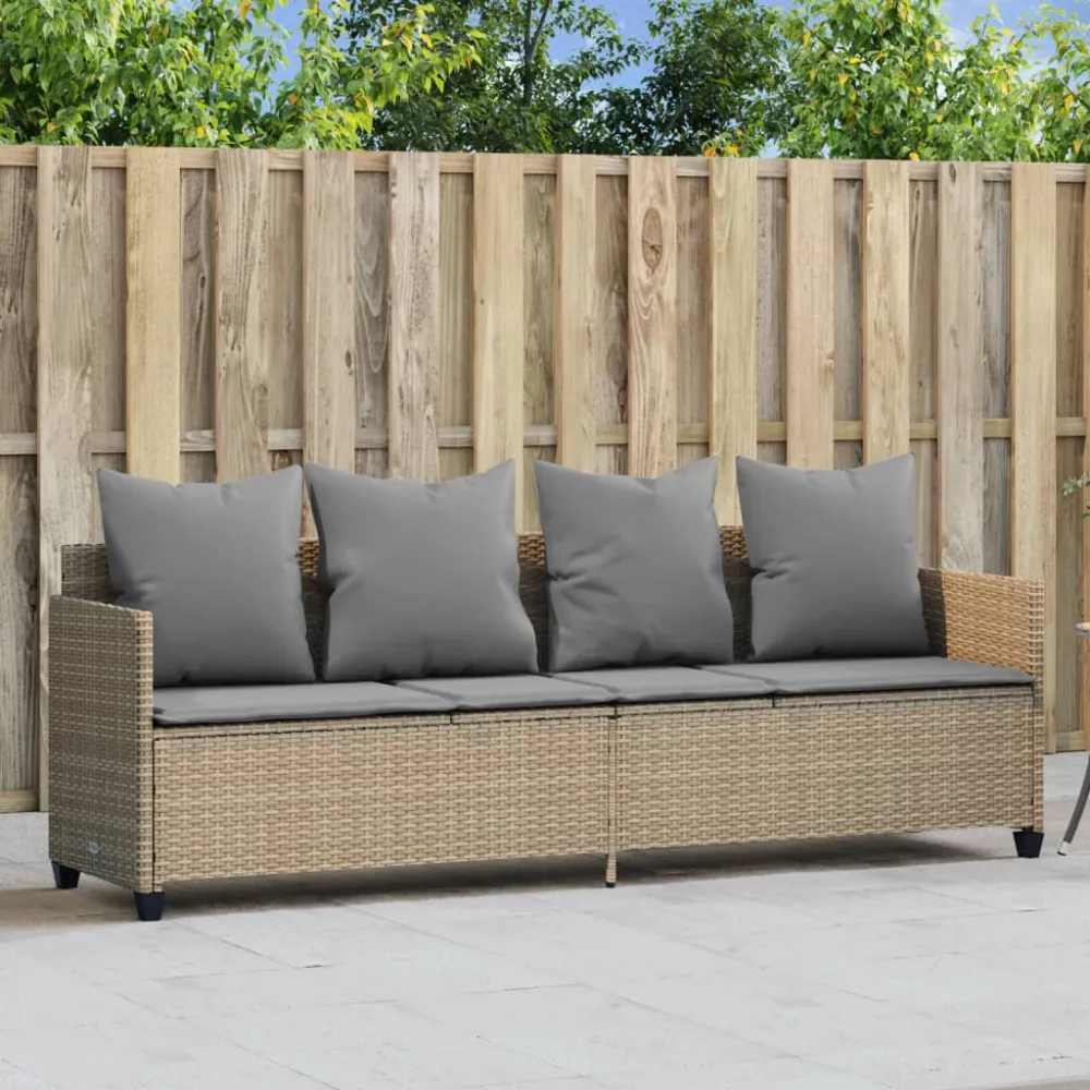 Ligbed met kussens poly rattan beige vidaXL