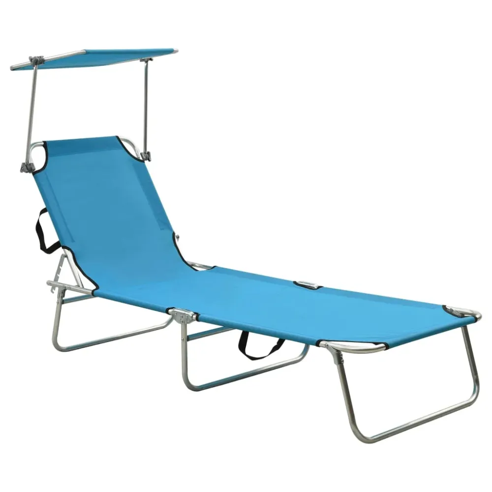Ligbed met luifel inklapbaar staal turquoise en blauw vidaXL