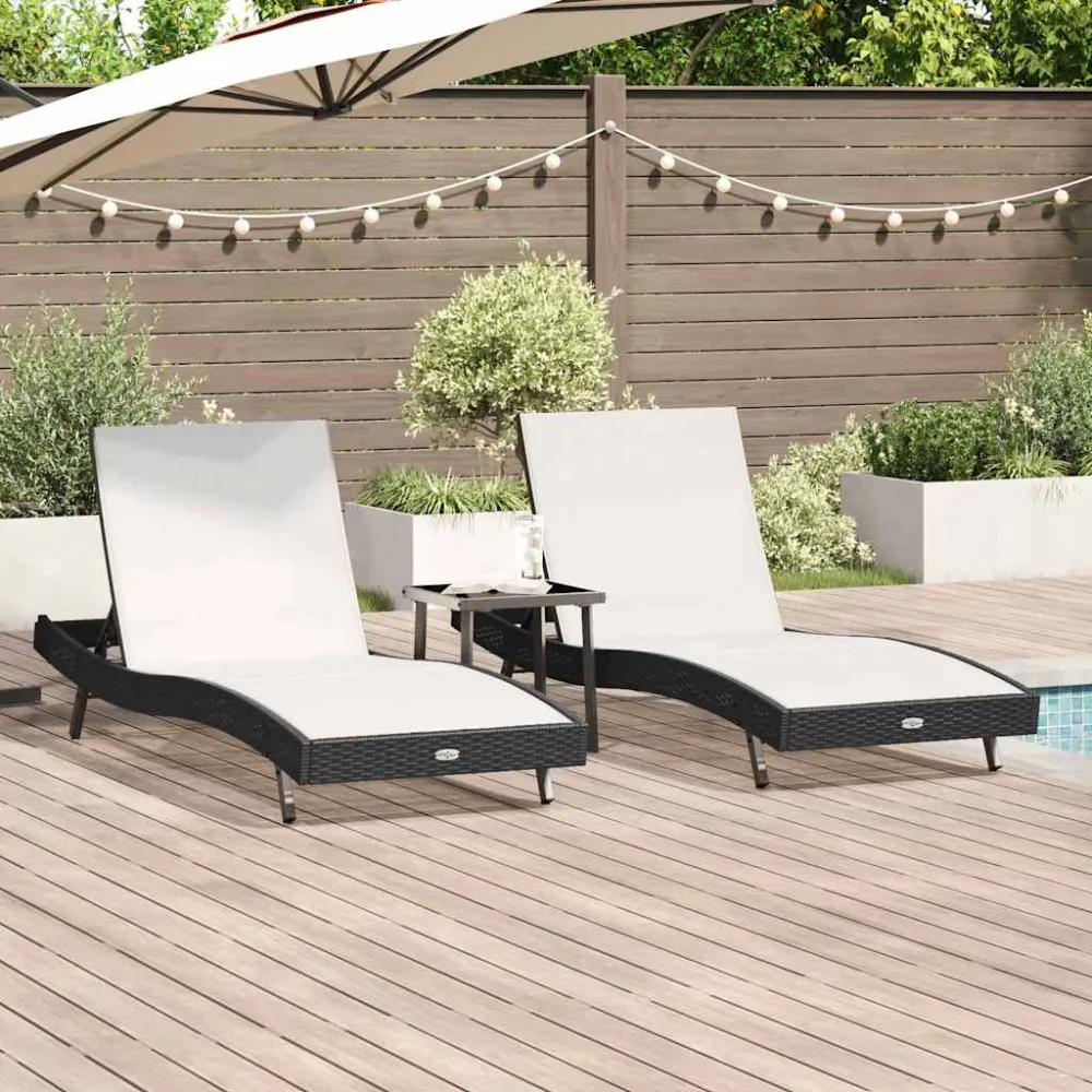 Ligstoel 3 pcs Zwart en Wit 197 x 70 x 82 cm poly rattan vidaXL