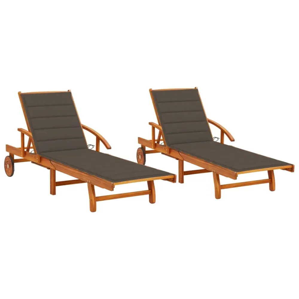 Ligstoelen 2 st met kussens massief acaciahout vidaXL