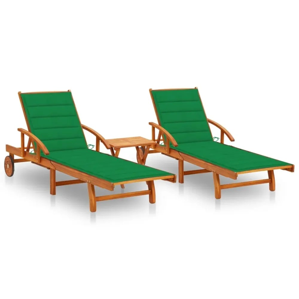 Ligstoelen 2 st met tafel en kussens massief acaciahout vidaXL