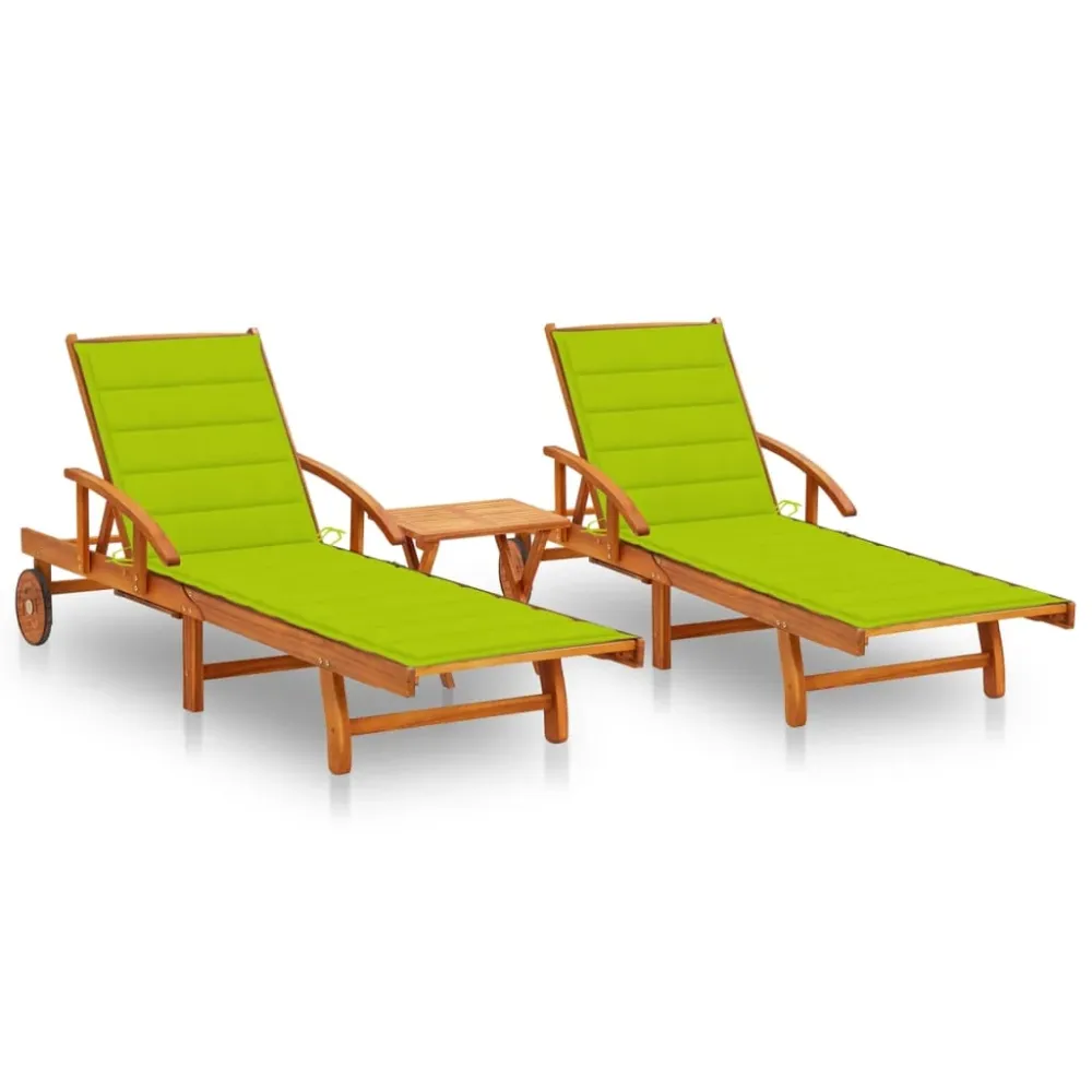 Ligstoelen 2 st met tafel en kussens massief acaciahout vidaXL